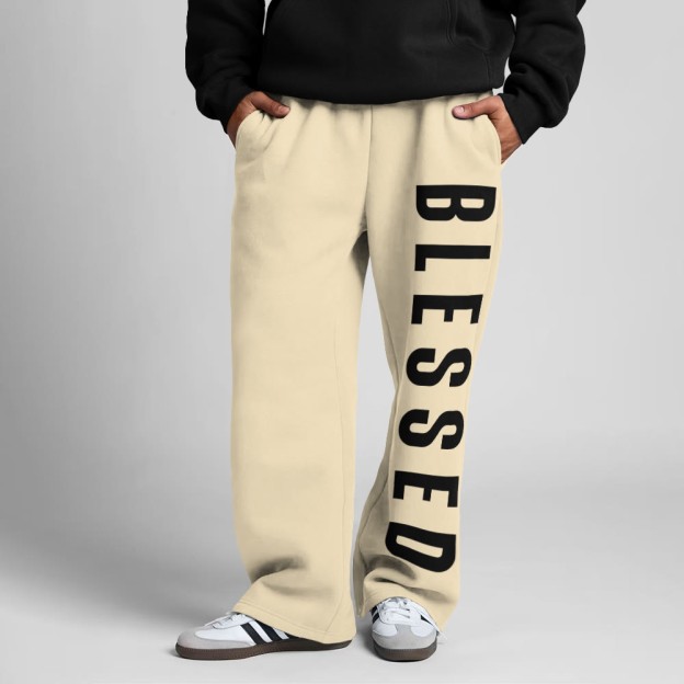Blessed Print Straight-leg Sweatpants - Apricot - 5XL - image 7