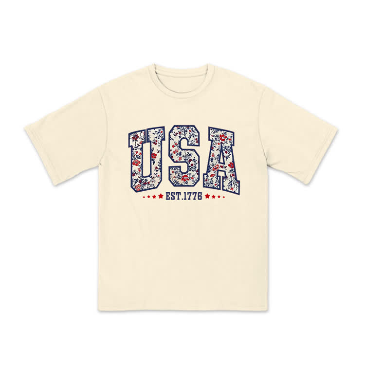 Boho Floral USA 1776 Print T-shirt - Apricot - US20-22(3XL) - image 5