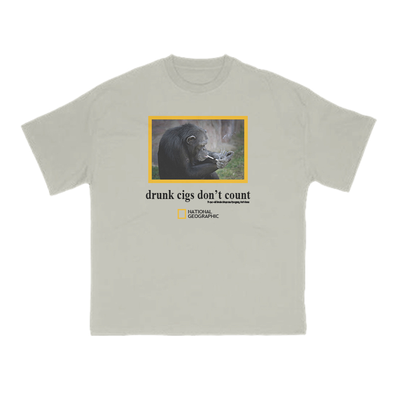 Drunk Cigs Don't Count Print T-shirt - Warm Grey - US16-18(2XL) - image 4