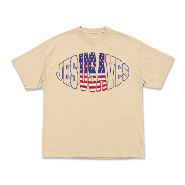 Patriotic Star Stripe Print T-Shirt - Apricot - US16-18(2XL) - image 4