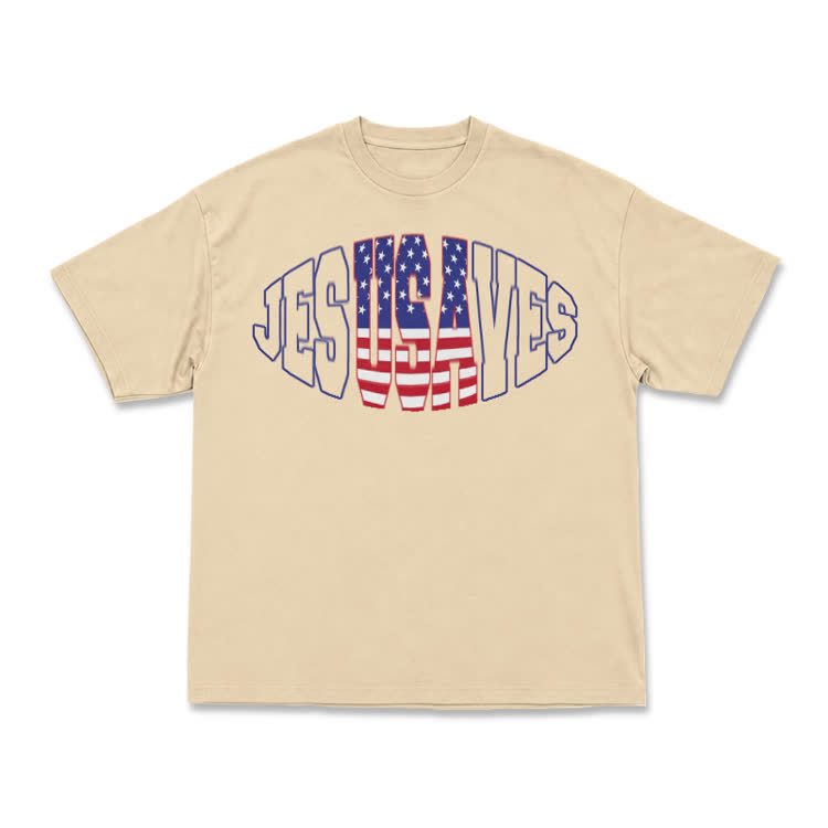 Patriotic Star Stripe Print T-Shirt - Apricot - US16-18(2XL) - image 4