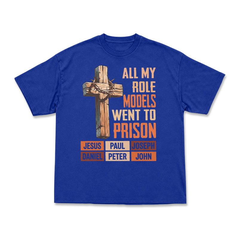 Cross and All My Role Models Went to Prison Statement Graphic T-Shirt - Blue - US16-18(2XL) - image 13