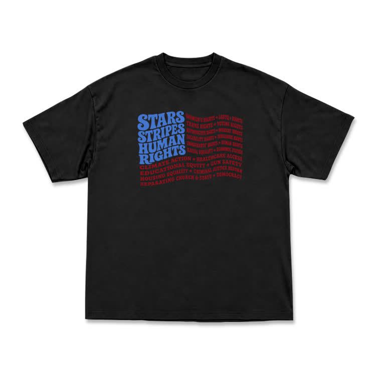 Statement Stars Stripes Human Rights Graphic T-Shirt - Black - US16-18(2XL) - image 12