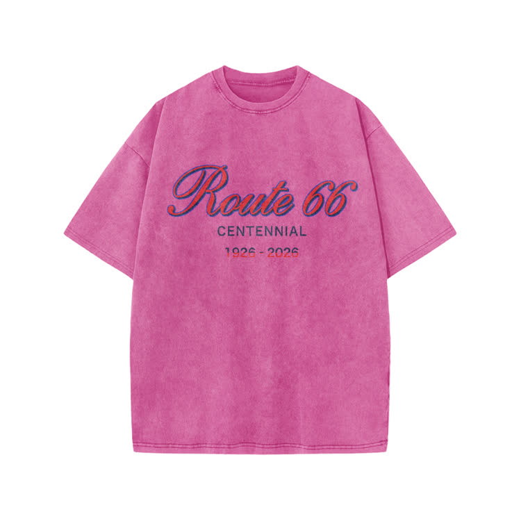 Vintage Route 66 Centennial Print Acid Washed T-shirt - Pink - US20-22(3XL) - image 8