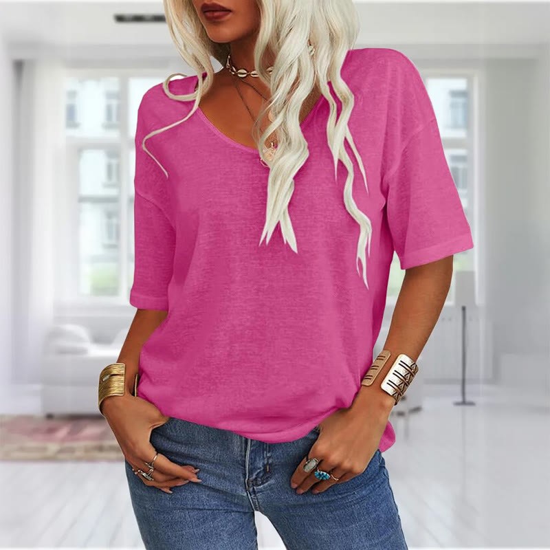 Women's casual short sleeve V-neck T-shirt - Rose - 2XL - image 4