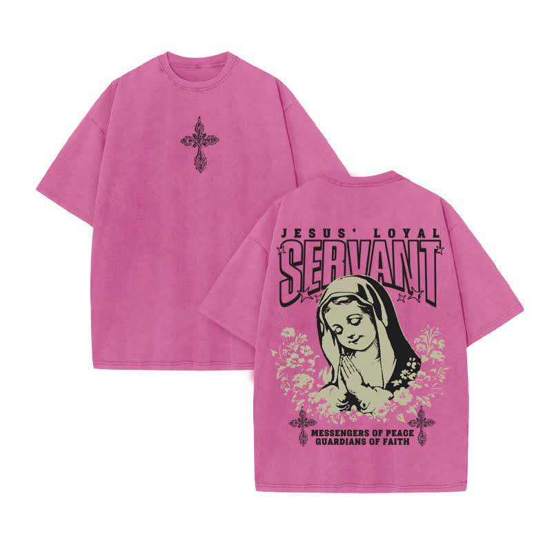 Unisex 100% Cotton Jesus Loyal Servant Print Acid Washed T-shirt - Pink - US20-22(3XL) - image 8