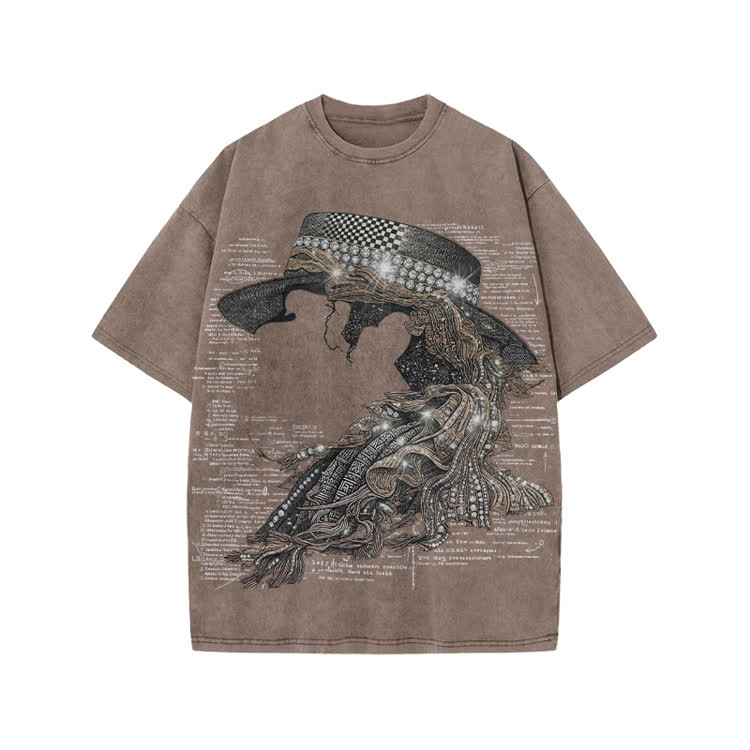 Vintage Art Street Portrait Graphic Print Acid Washed T-Shirt - Coffee - US20-22(3XL) - image 5