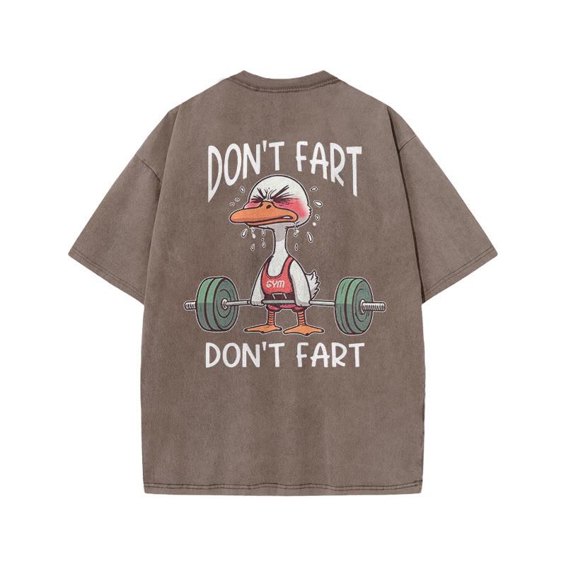 100% Cotton DON'T FART Gym Print Acid Washed T-shirt - Coffee - US20-22(3XL) - image 5