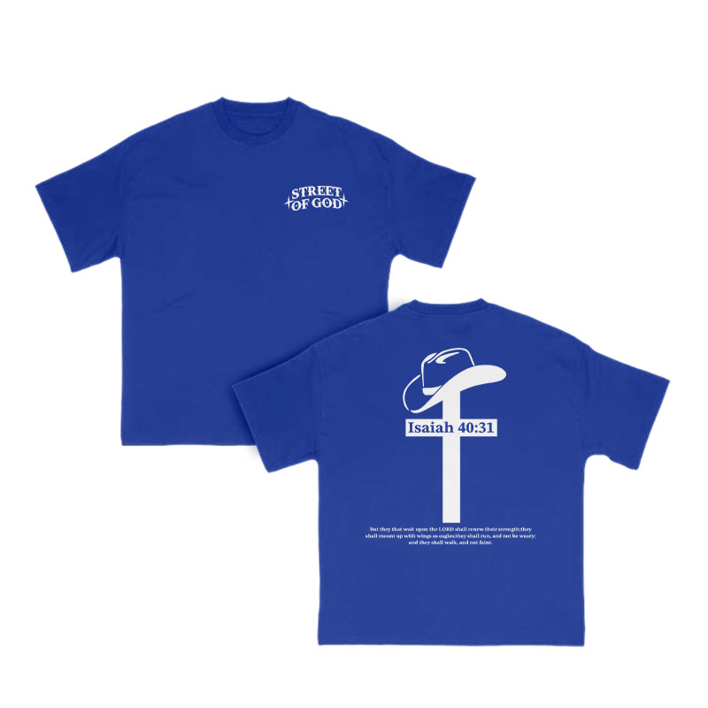 Unisex Street Of God Print T-shirt - Blue - US16-18(2XL) - image 8
