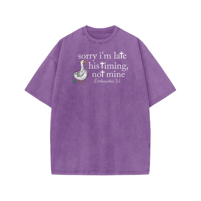 Unisex Sorry I'm Late, His Timing, Not Mine Ecclesiastes 3:1 Print Acid Washed T-shirt - Purple - US20-22(3XL) - image 8