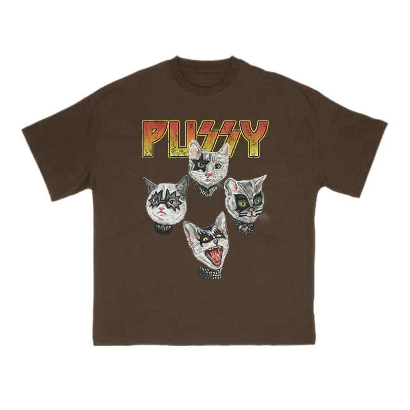 Unisex 100% Cotton Punk Pussy Creative Print T-shirt - Coffee - US16-18(2XL) - image 6