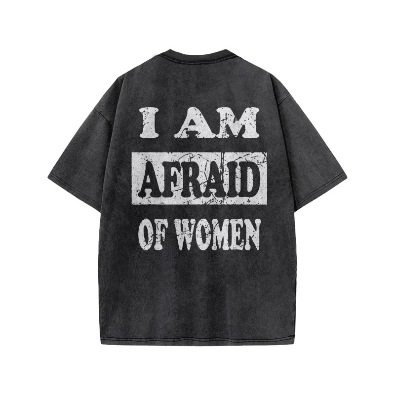 100% Cotton I'm Afraid Of Women Gym Print Acid Washed T-shirt - image 3