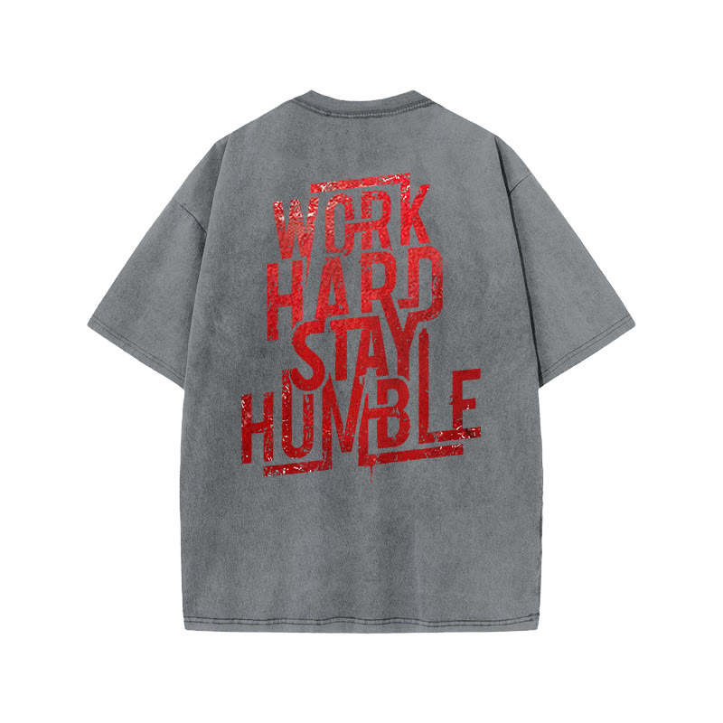 Gym 100% Cotton Work Hard Stay Humble Print Acid Washed T-shirt - Grey - US20-22(3XL) - image 4