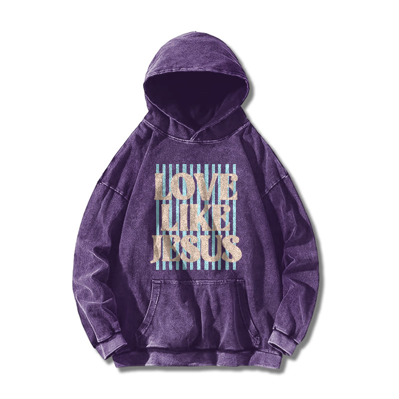 Unisex 100% Cotton Love Like Jesus Printed Washed Hoodie - Purple - US16-18(2XL) - image 4