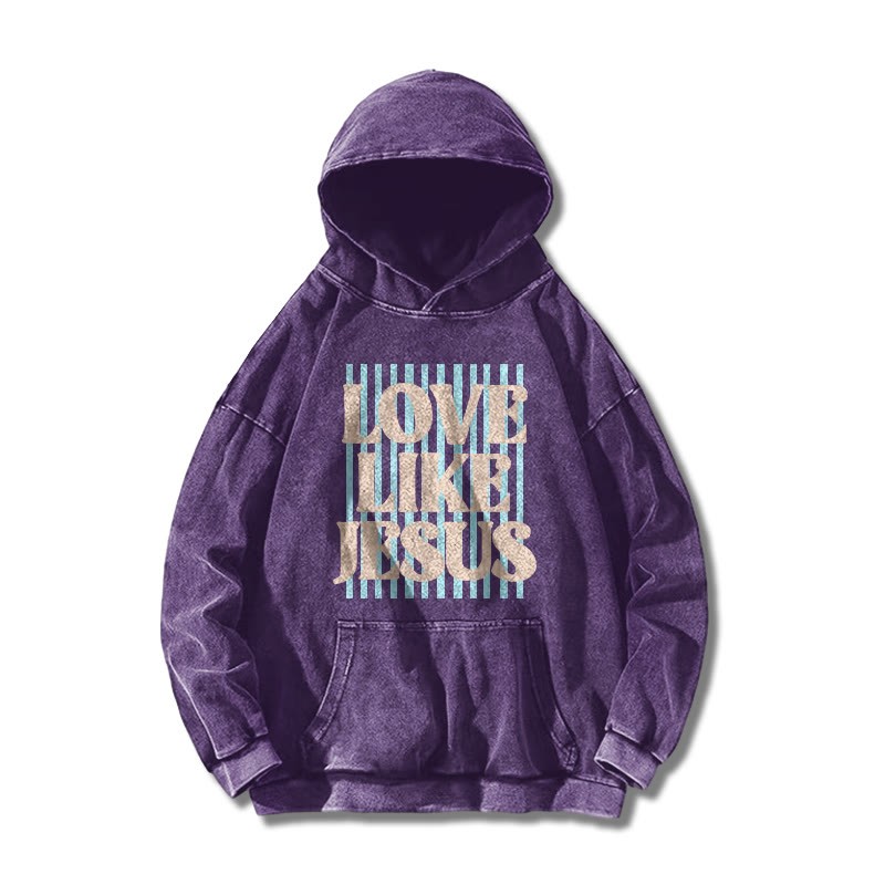 Unisex 100% Cotton Love Like Jesus Printed Washed Hoodie  - Purple - US16-18(2XL) - image 4