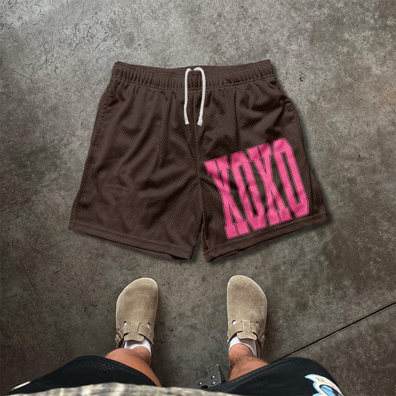 Xoxo Valentine's Day Print Mesh Shorts - Coffee - 5XL - image 5