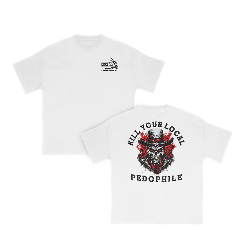 Kill Your Local Pedophile Skull Print T-shirt - White - US16-18(2XL) - image 3