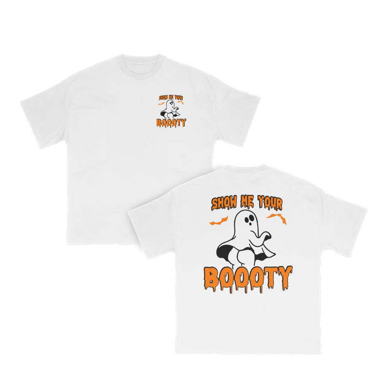 Unisex Show Me Your Boooty Funny Halloween Print T-shirt - White - US16-18(2XL) - image 3
