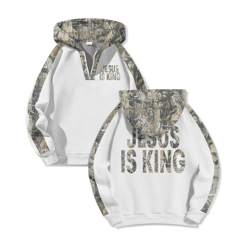 Jesus Is King Dead Leaves Camouflage Print Half Zip Hoodie - White - US32-34(5XL) - image 3