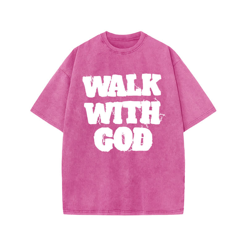 Unisex 100% Cotton Walk With God Thorn Lines Print Acid Washed T-shirt - Pink - US20-22(3XL) - image 7