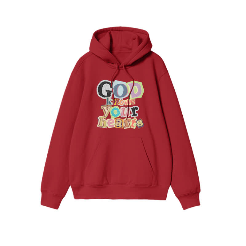 Unisex God Knows Your Hearts Print Hoodie - Red - 2XL - image 7