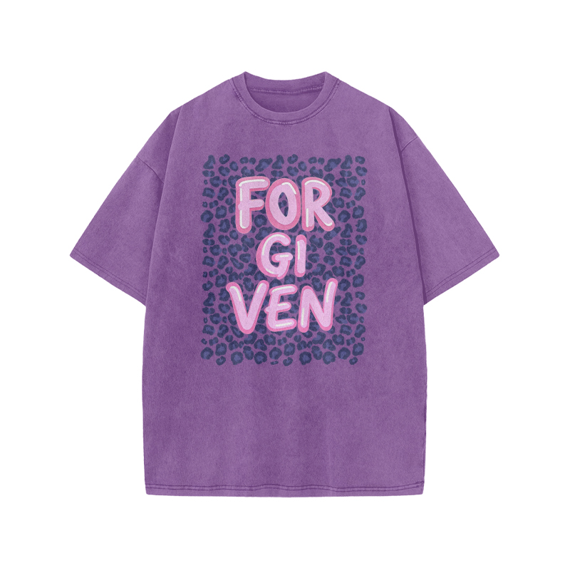 Forgiven Leopard Print Acid Washed T-shirt - Purple - US20-22(3XL) - image 8