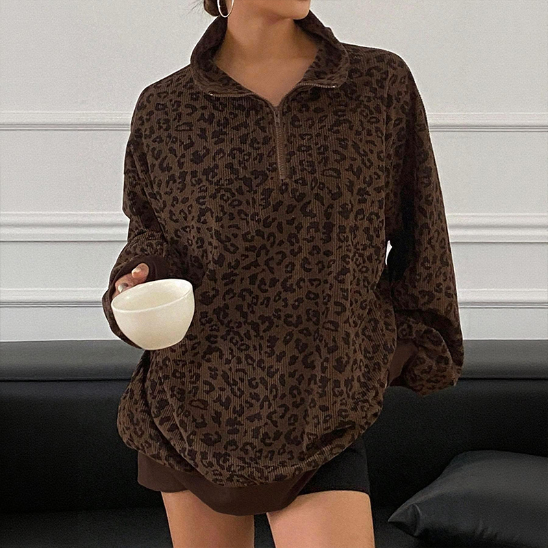 Women's Vintage Leopard Print Half Zip Sweatshirt - image 4