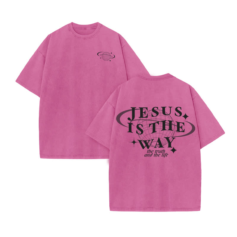 Unisex Jesus Is The Way The Truth The Life Print Acid Washed T-shirt - Pink - US20-22(3XL) - image 8