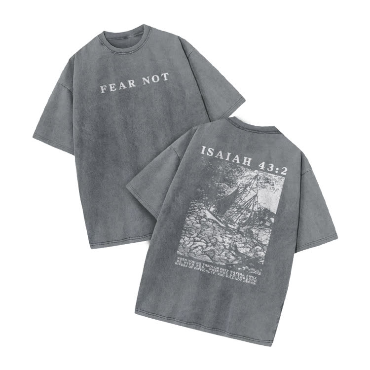 Street Fear Not Isaiah 43:2 Print Acid Washed T-shirt - Grey - US20-22(3XL) - image 8