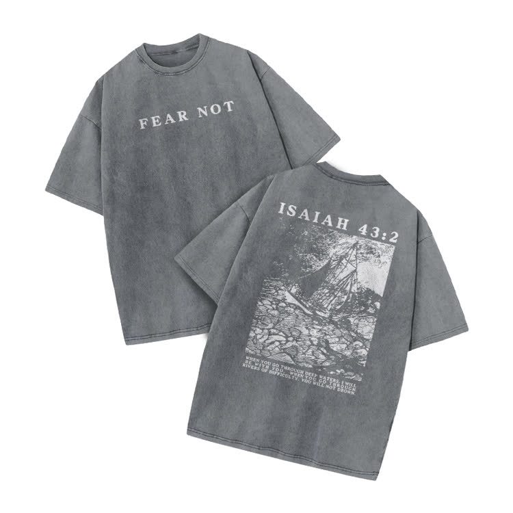 Street Fear Not Isaiah 43:2 Print Acid Washed T-shirt - Grey - US20-22(3XL) - image 8