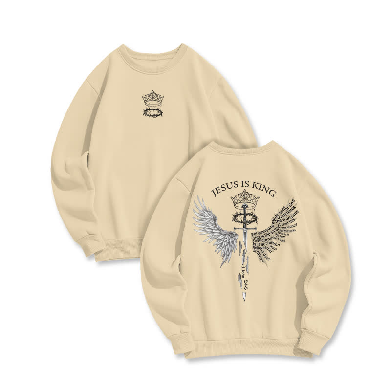 Unisex 100% Cotton Jesus Is King Print Sweatshirt - Apricot - US16-18(2XL) - image 6
