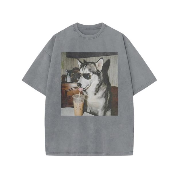 Vintage Husky Iced Coffee Print Acid Washed T-shirt - Grey - US20-22(3XL) - image 6