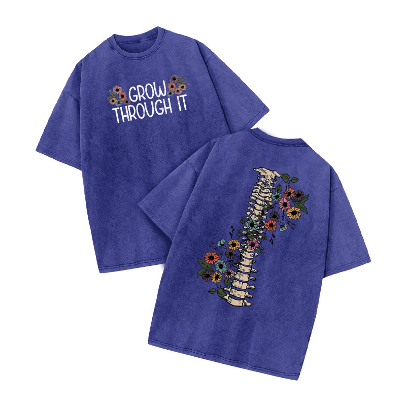 Grow Through It Daisy Print Acid Washed T-shirt - Blue - US20-22(3XL) - image 9