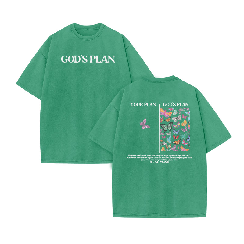 God's Plan Isaiah 55:8-9 Butterfly Print Acid Washed T-shirt - Green - US20-22(3XL) - image 9