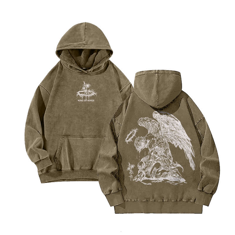 Unisex 100% Cotton Jesus Is King Flower Of Hope Printed Washed Hoodie  - Brown - 3XL - image 4