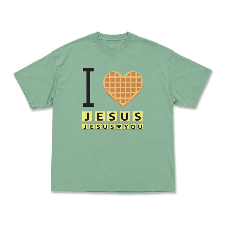I Heart Jesus Graphic Casual Crew Neck T Shirt - Light Green - US16-18(2XL) - image 12