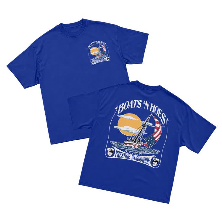 Vintage Sail Sunset Graphic Crew Neck T-Shirt - Blue - US16-18(2XL) - image 14