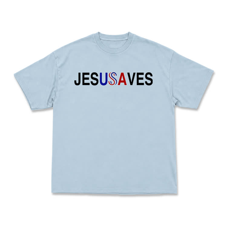 Minimalist Faith Graphic Jesus Saves T-Shirt - Light Blue - US16-18(2XL) - image 6