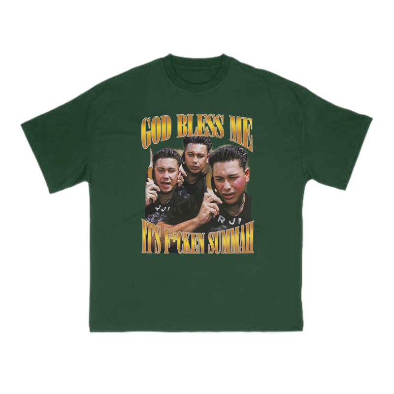 God Bless Me It's F*cken Summah Print T-shirt - Green - US16-18(2XL) - image 8