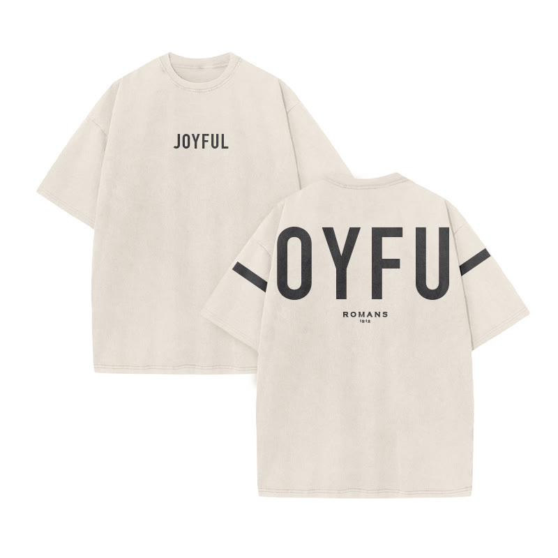 Joyful Romans 12:12 Print Acid Washed T-shirt - Beige - US20-22(3XL) - image 3