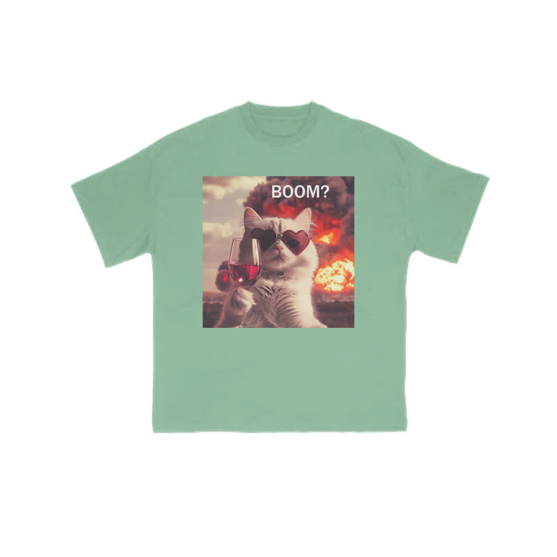 Unisex 100% Cotton Elegant And Calm Cat Print T-shirt - Green - US16-18(2XL) - image 7
