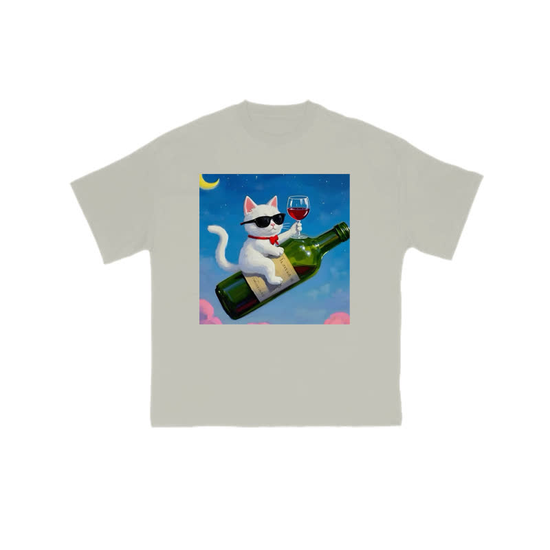 Unisex 100% Cotton Noble And Elegant Cat Print T-shirt - Warm Grey - US16-18(2XL) - image 4