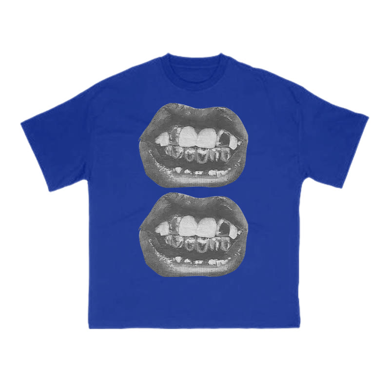 Unisex 100% Cotton Metal Teeth Print T-shirt - Blue - US16-18(2XL) - image 7