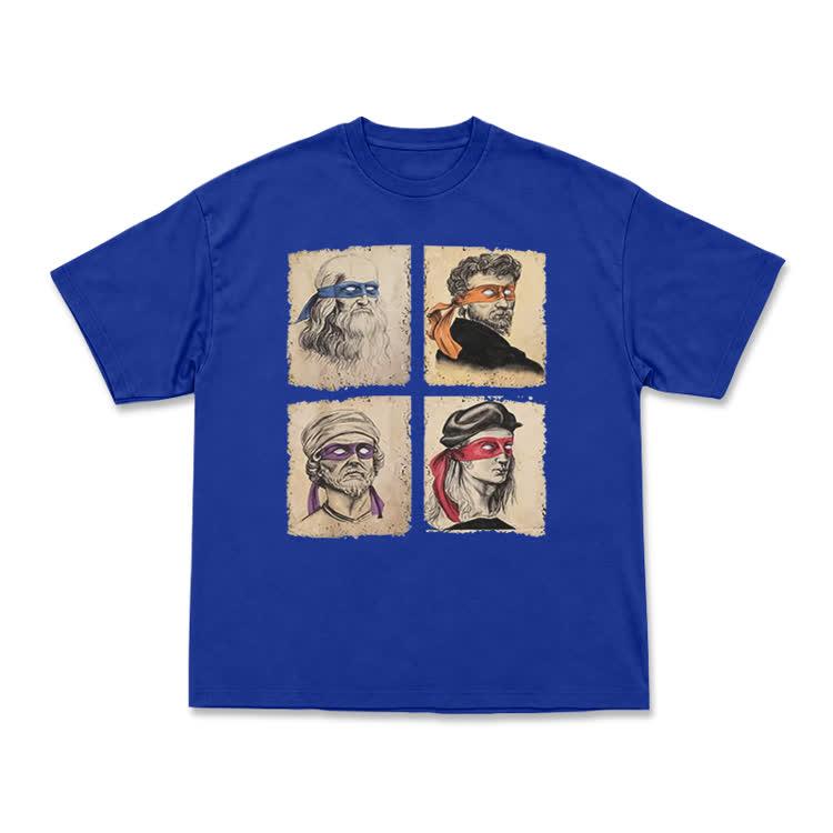 Vintage Funny Four Portrait Graphic Crewneck T Shirt - Blue - US16-18(2XL) - image 10