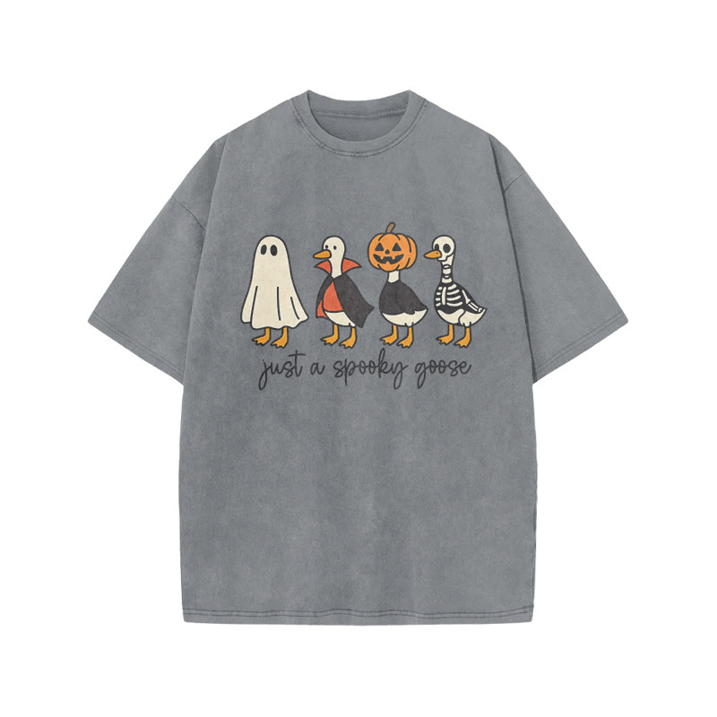 Unisex 100% Cotton Just A Spooky Goose Print Acid Washed T-shirt - Grey - US20-22(3XL) - image 5