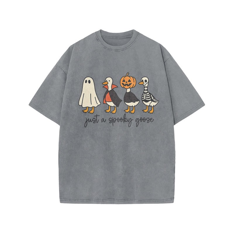 Unisex 100% Cotton Just A Spooky Goose Print Acid Washed T-shirt - Grey - US20-22(3XL) - image 5