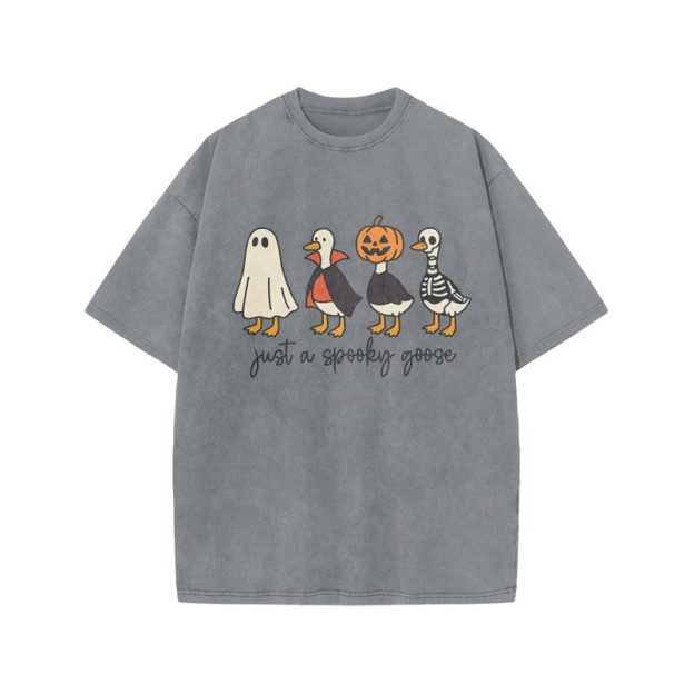 Unisex 100% Cotton Just A Spooky Goose Print Acid Washed T-shirt - Grey - US20-22(3XL) - image 5