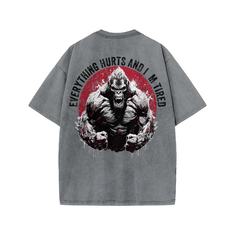 Gym 100% Cotton Everything Hurts And I'm Tired Print Acid Washed T-shirt - Grey - US20-22(3XL) - image 4