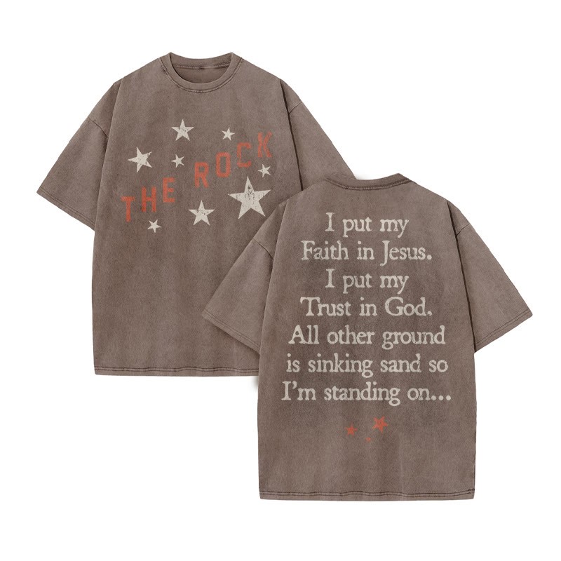 I Put My Faith In Jesus Print Acid Washed T-shirt - Coffee - US20-22(3XL) - image 5