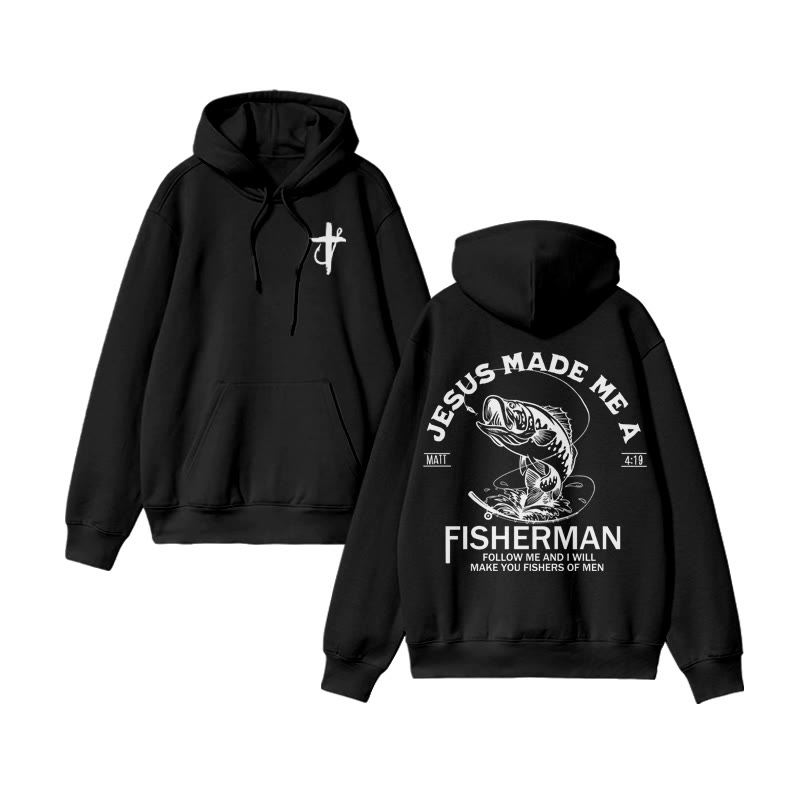 Unisex 100% Cotton Jesus Made Me A Fisherman Design Print Hoodie - Black - US16-18(2XL) - image 3